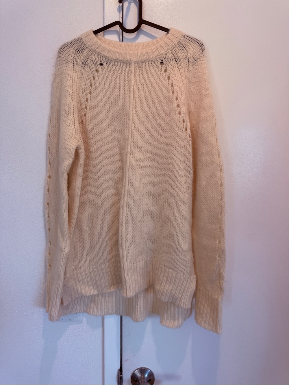 La Ligne Ivory Pointelle Knit Crewneck Sweater XS Wool Cashmere